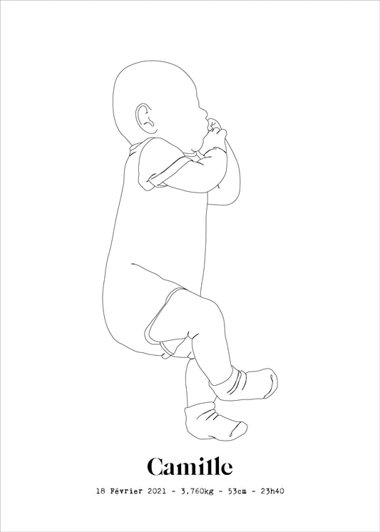 Affiche Bébé Taille Réelle de Naissance - Line Art - First Day Baby