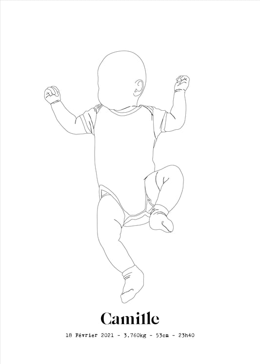 Affiche Bébé Taille Réelle de Naissance - Line Art - Love Baby